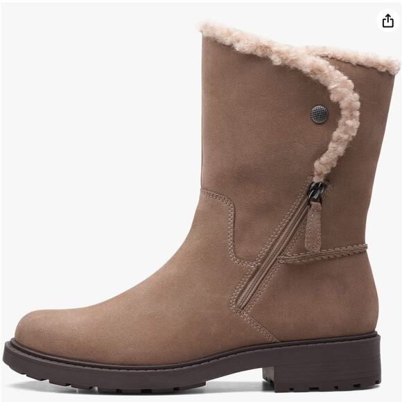 Clarks Women's Opal Zip Mid Calf Boot, Pebble Suede, 9.5 - Picture 1 of 10